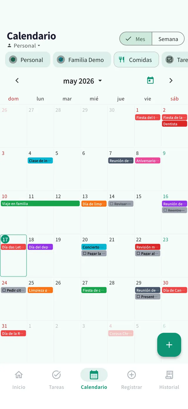 Pantalla de calendario