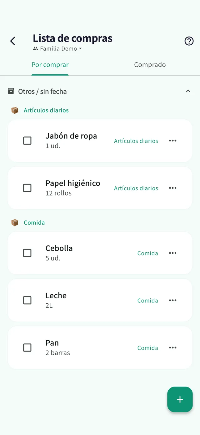 Pantalla de lista de compras
