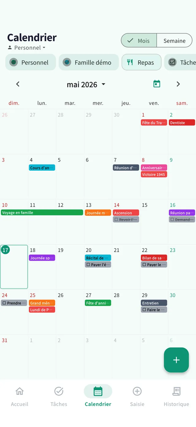 Écran du calendrier