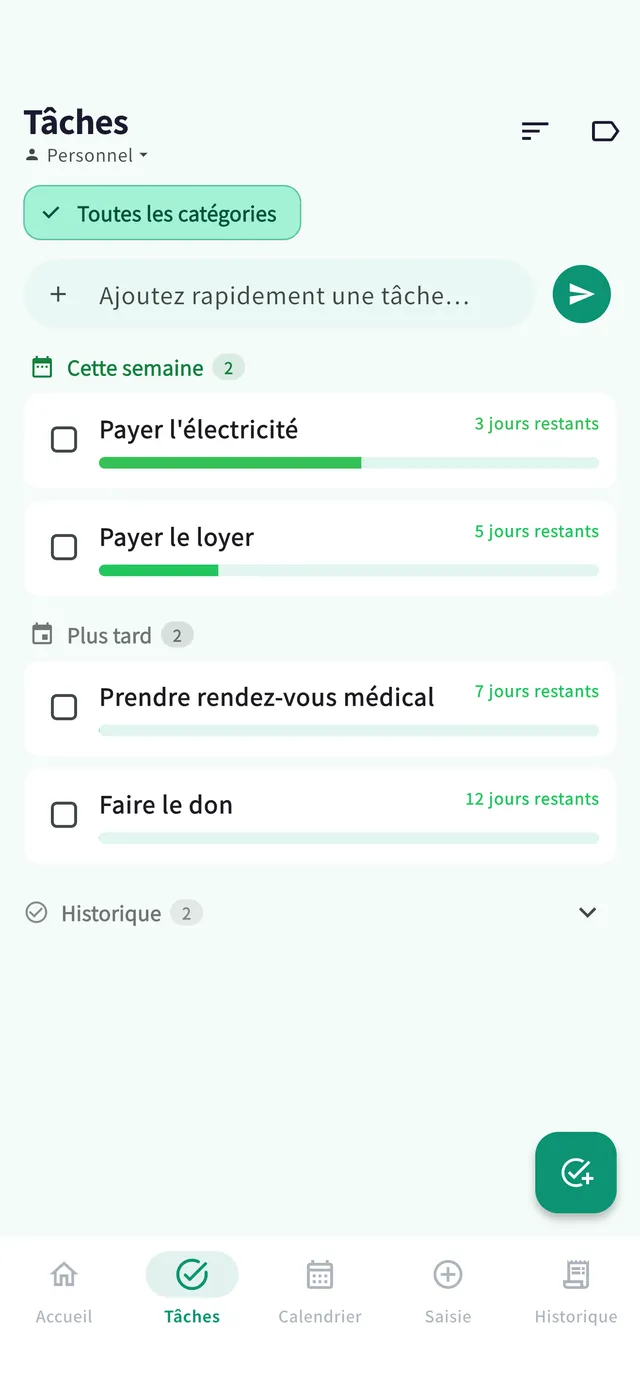 Écran des tâches