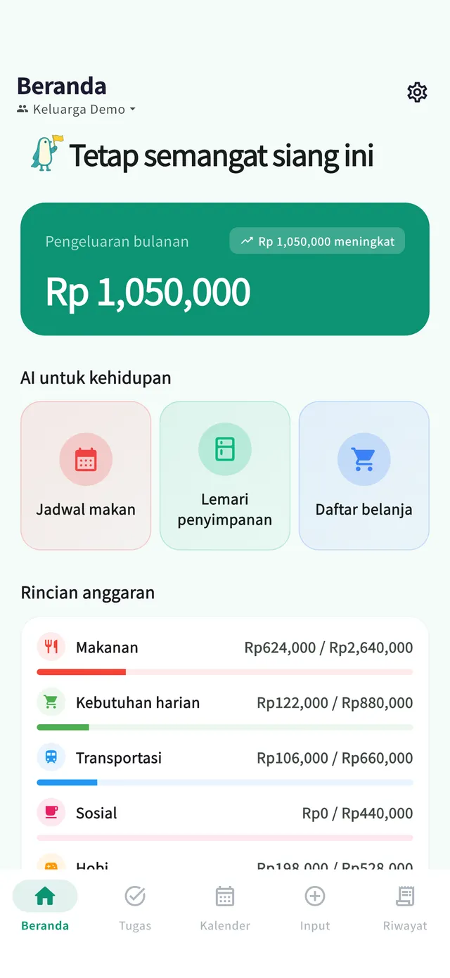 Layar beranda: ringkasan pengeluaran bulan ini