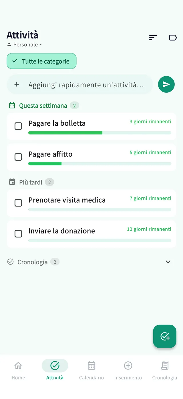 Schermata delle attività
