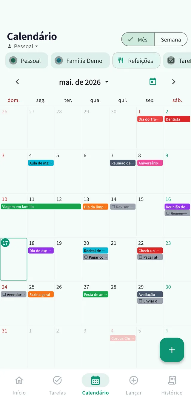 Tela do calendário