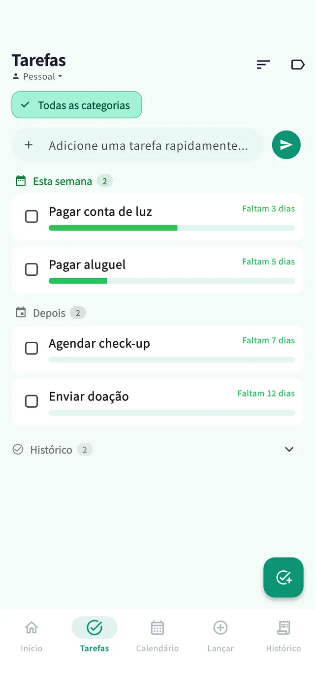 Tela de tarefas