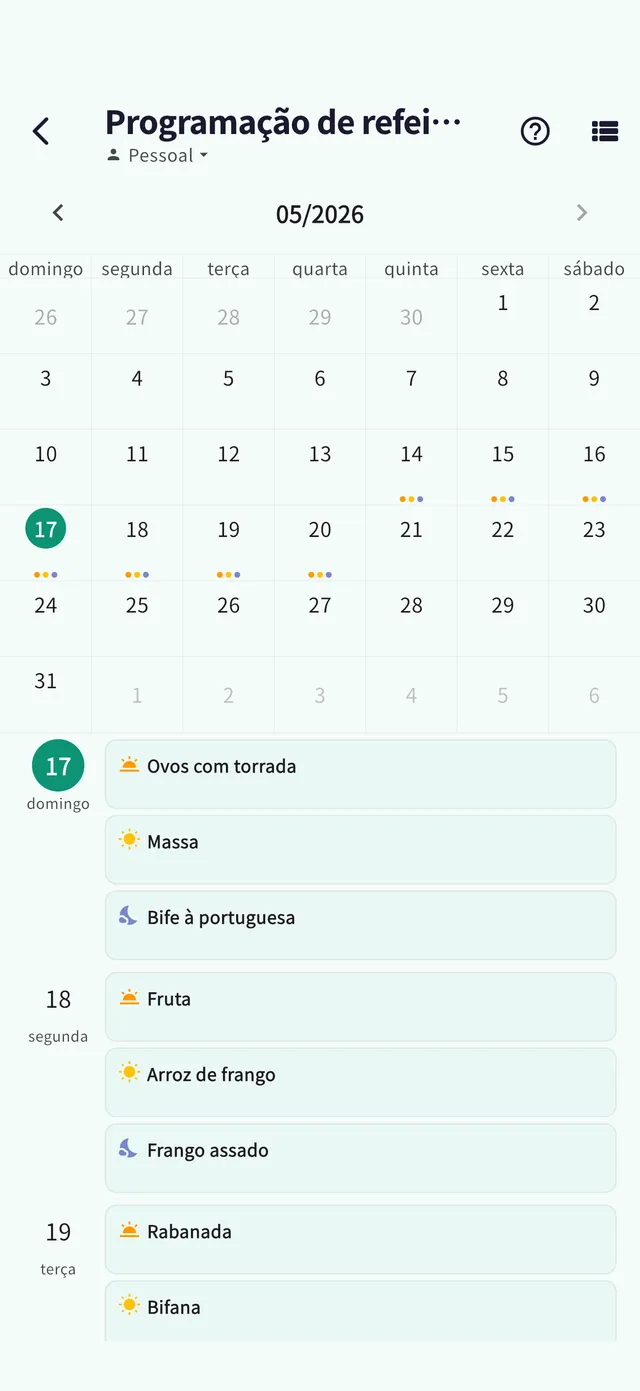 Ecrã das ementas